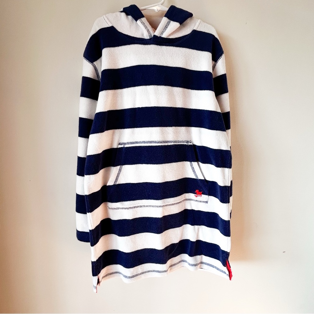 Mini Boden Striped Toweling Hooded Pullover Coverup Kids 9-10 Blue White Red